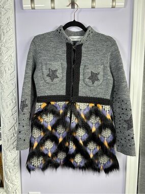 The Extreme Collection Designer Gray Wool Blend Star Cardigan Textured Pattern S